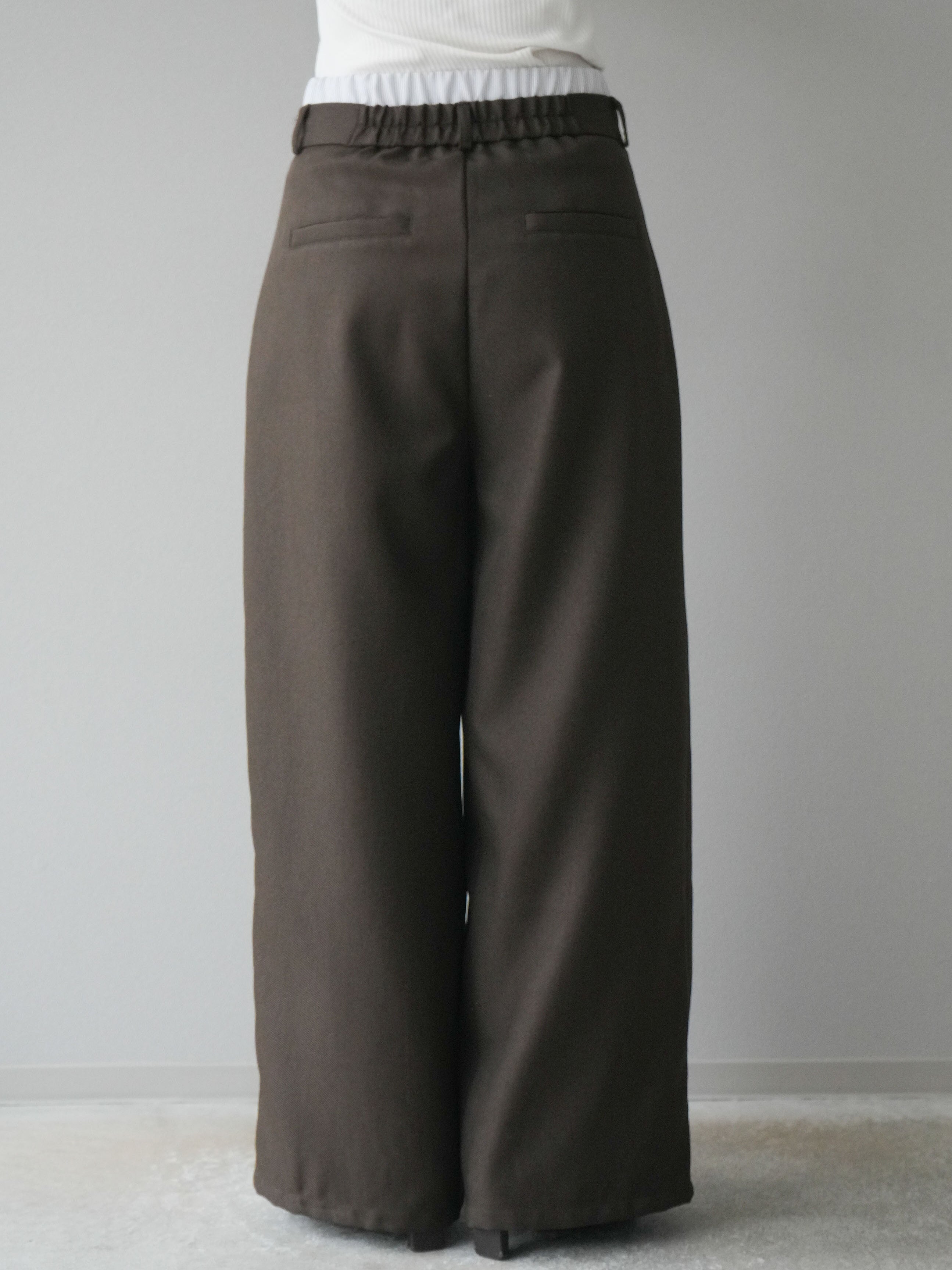 予約]ヘザーツイルダブルウエストワイドパンツ/ブラウン – Lumier