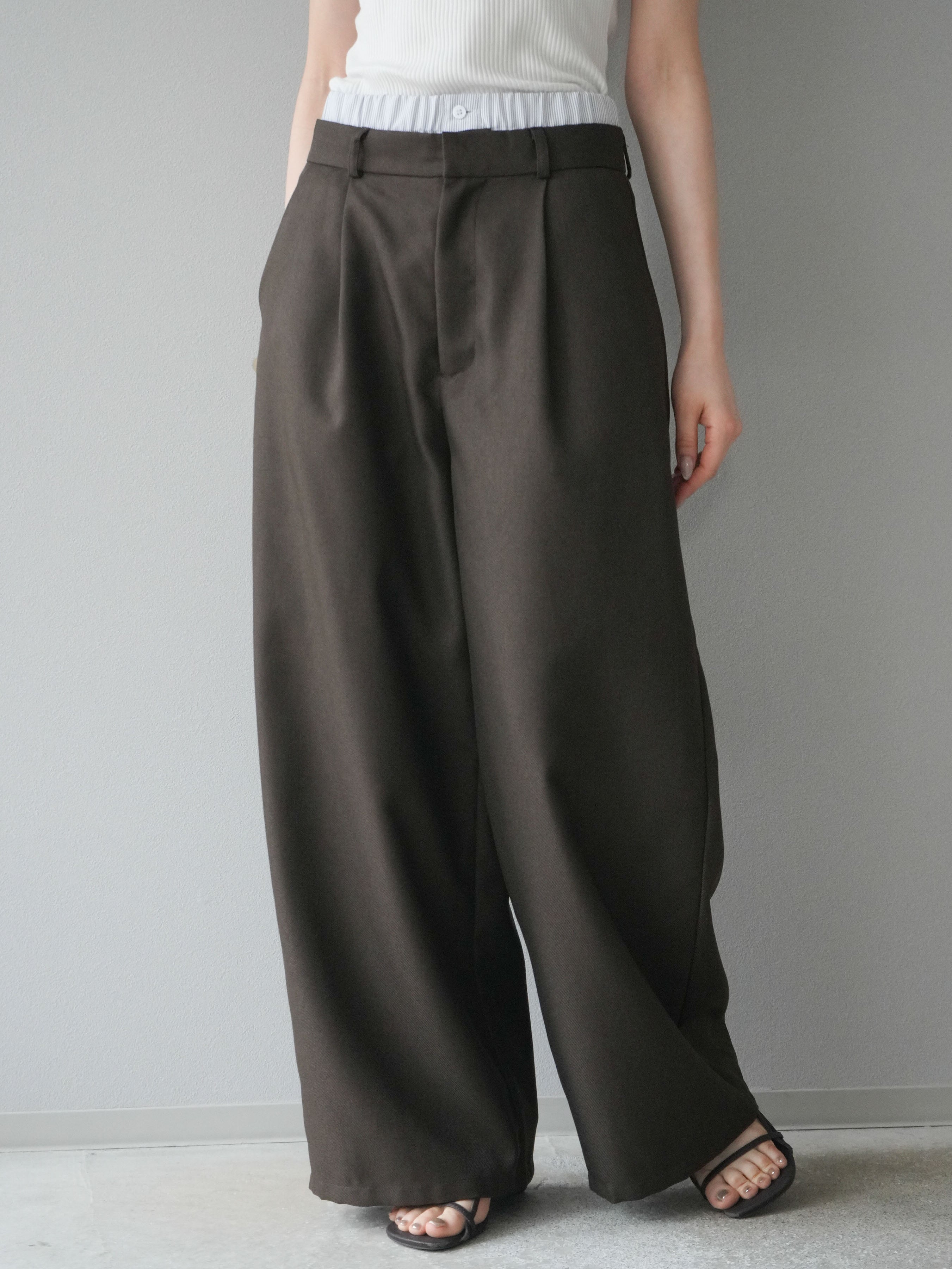 予約]ヘザーツイルダブルウエストワイドパンツ/ブラウン – Lumier