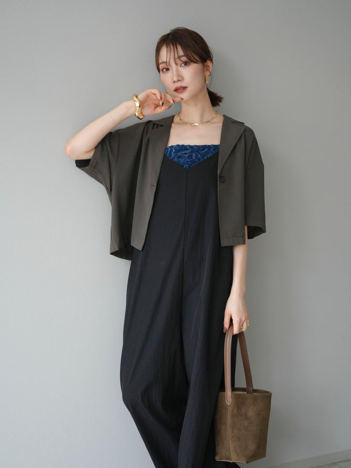 [予約]レーヨンVネックサロペット/ブラック
