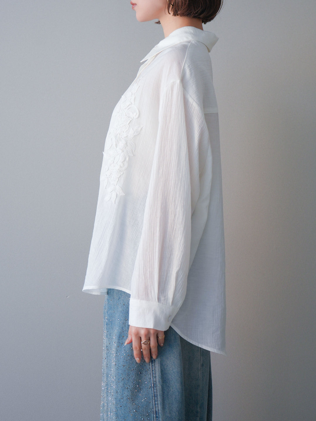 【預購】縐紗刺繡襯衫/白色