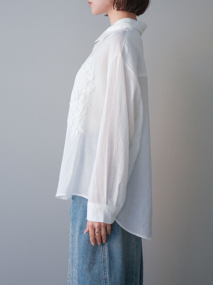 【預購】縐紗刺繡襯衫/白色