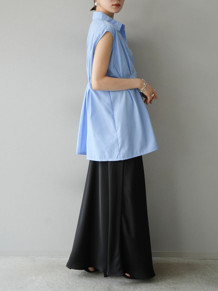 [Pre-order] Broad waist tuck sleeveless blouse/blue