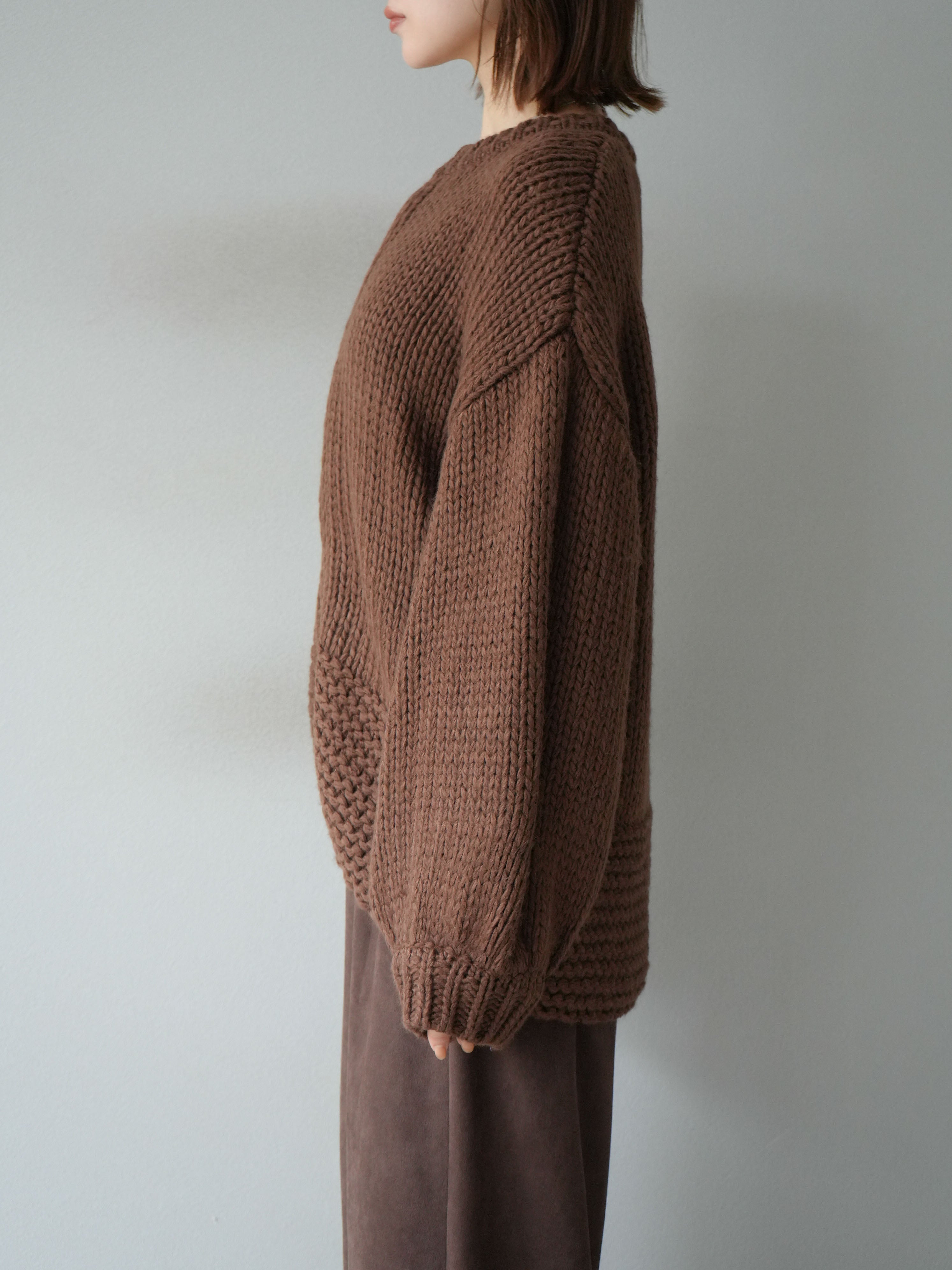 予約]ロービングケーブルオーバーZIPニットカーディガン/ブラウン – Lumier