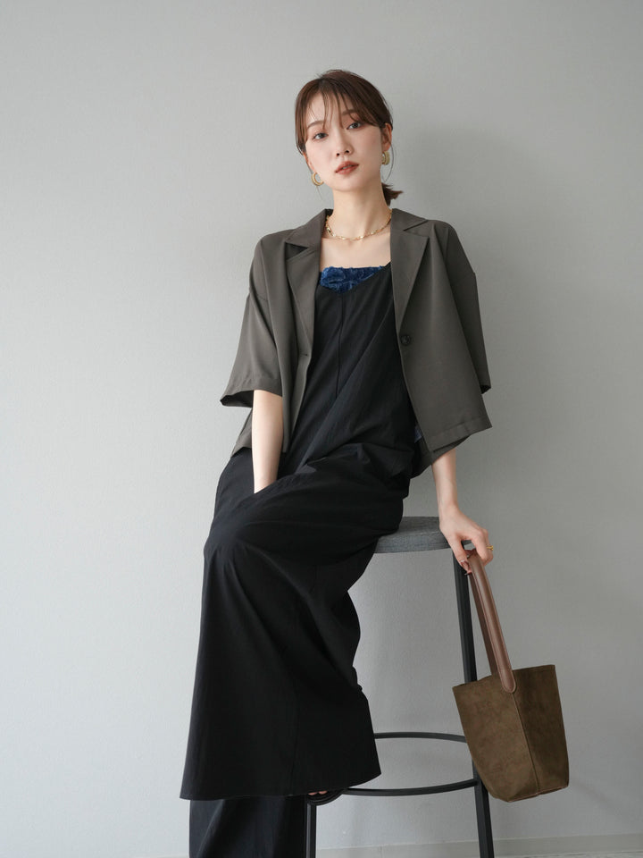 [予約]レーヨンVネックサロペット/ブラック