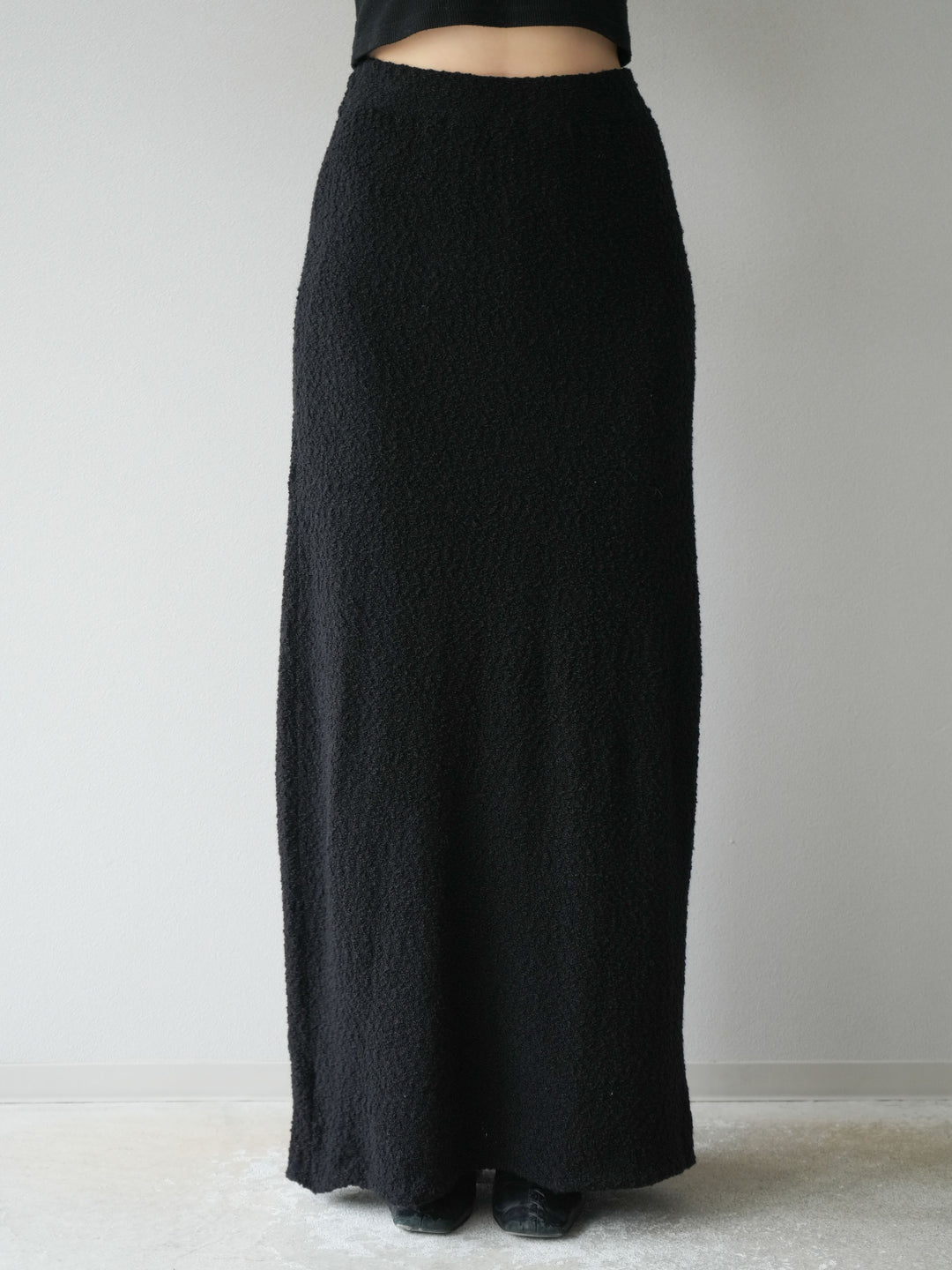 [予約]ブークレーニットIラインスカート/ブラック