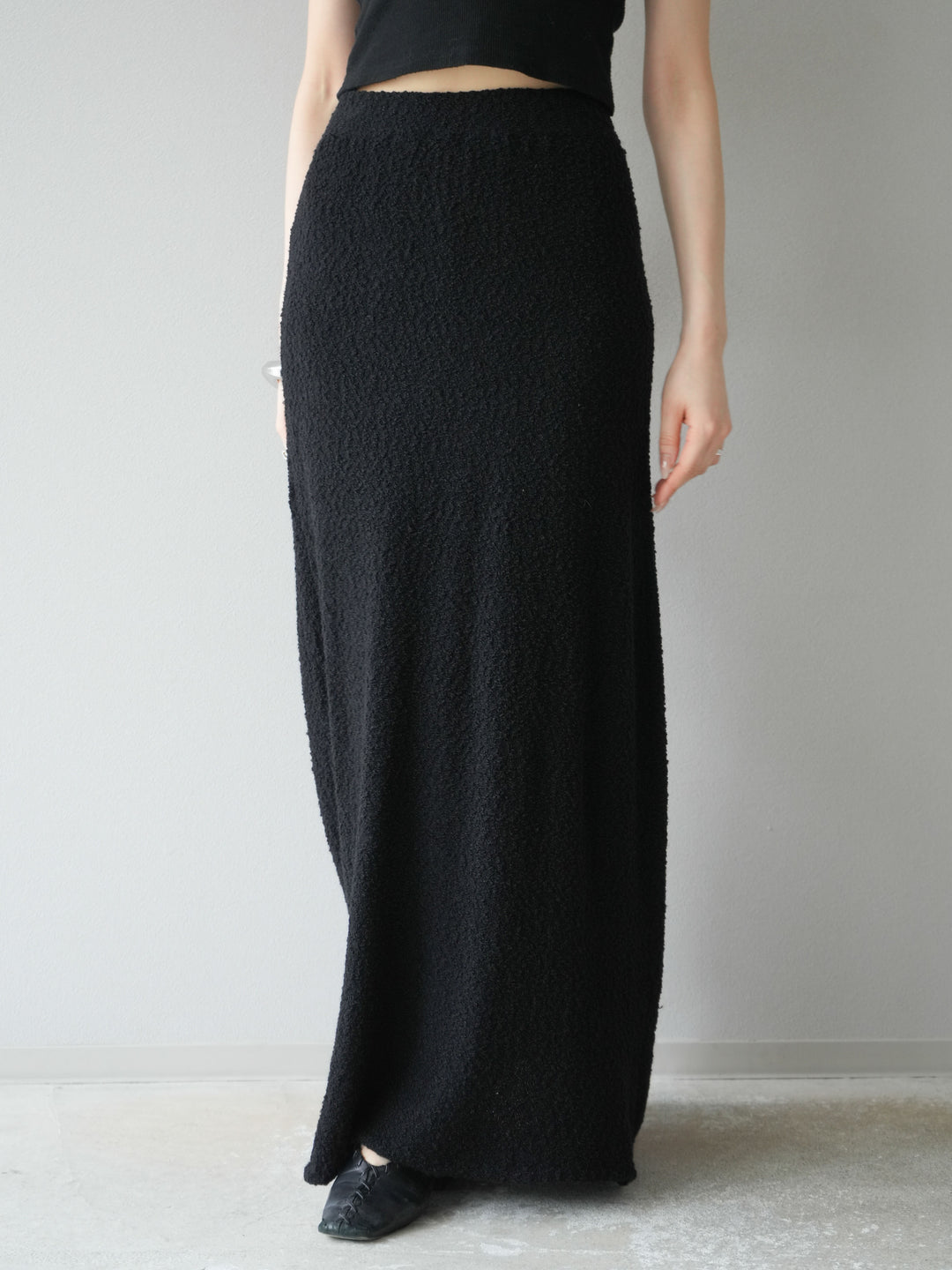 [予約]ブークレーニットIラインスカート/ブラック