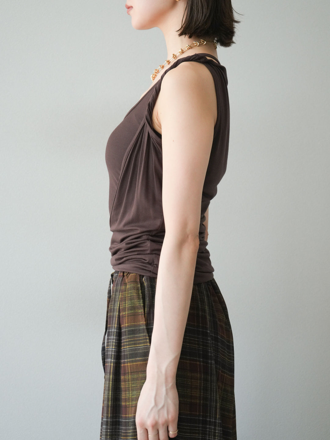 [予約]レイヤードツイストタンクトップ/ブラウン