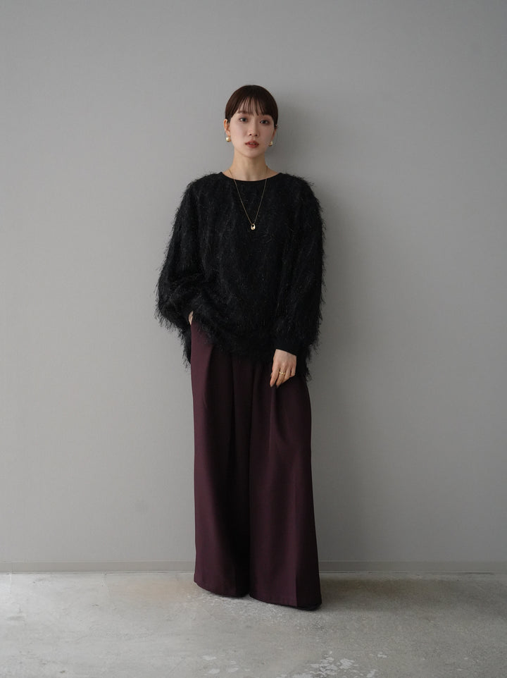 【預訂】皮帶設計收腰寬褲/波爾多紅