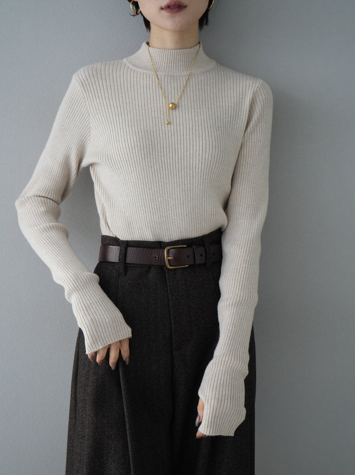 [Pre-order] Thumbhole Bottleneck Rib Knit Top/Natural