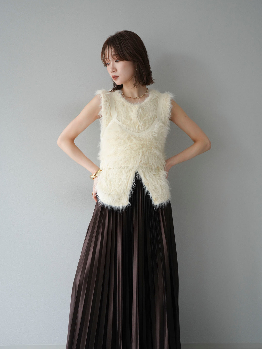 [予約]シャギーニットベスト/アイボリー