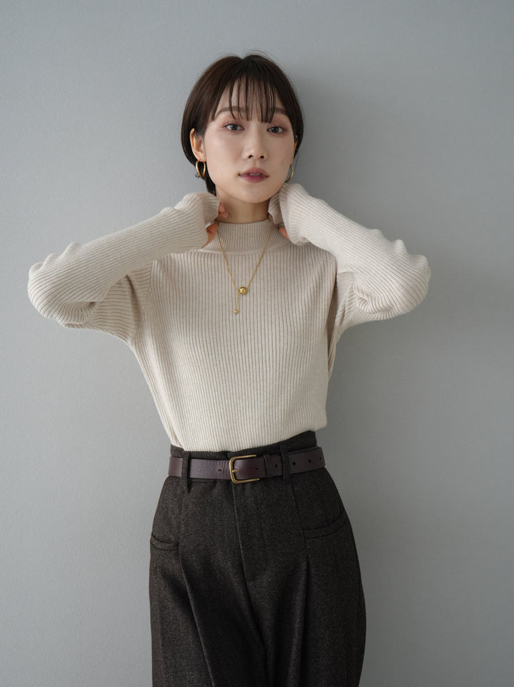 [Pre-order] Thumbhole Bottleneck Rib Knit Top/Natural