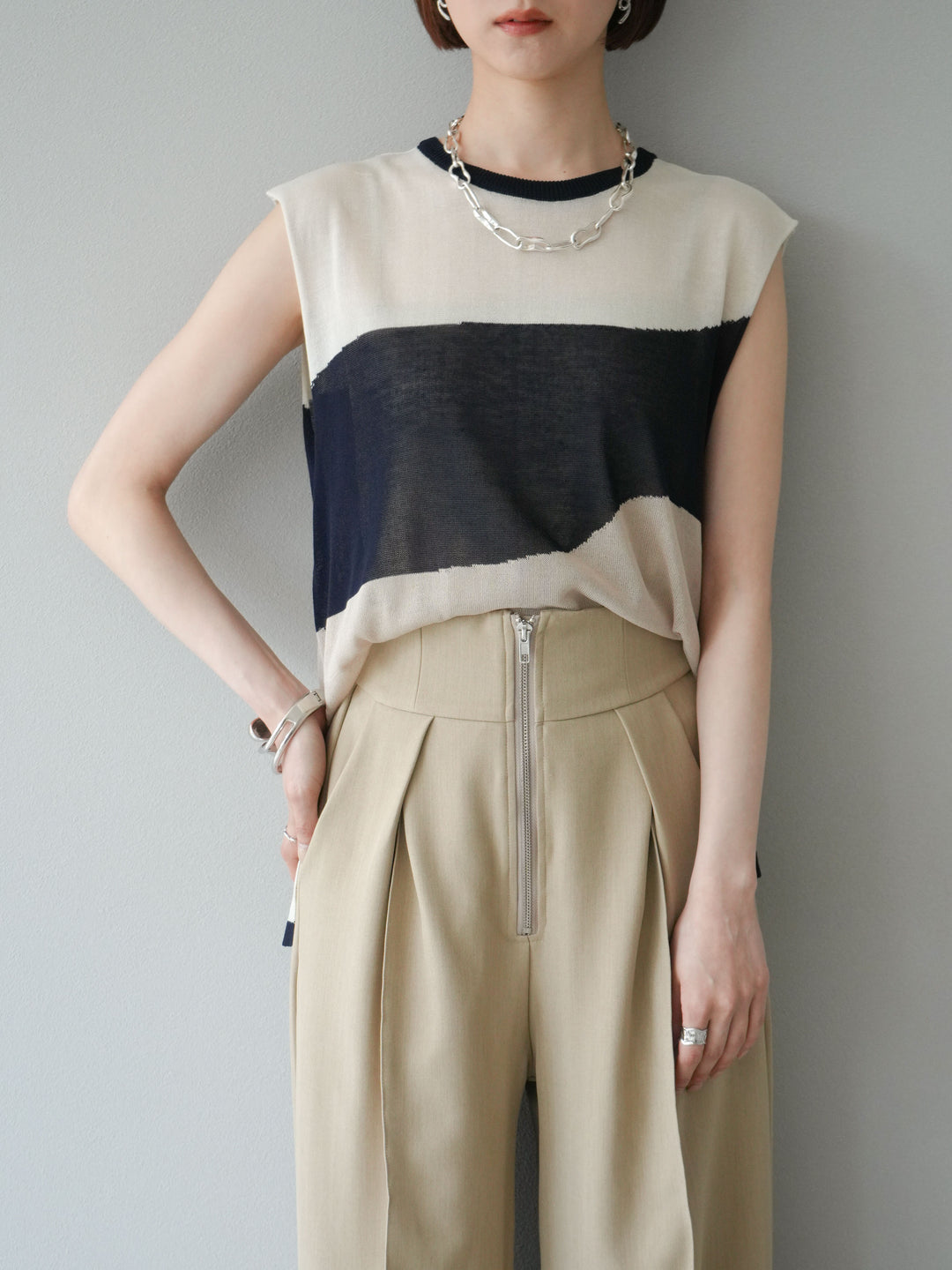 [SET] 雙色透明針織無袖+可選配件套裝（2套）