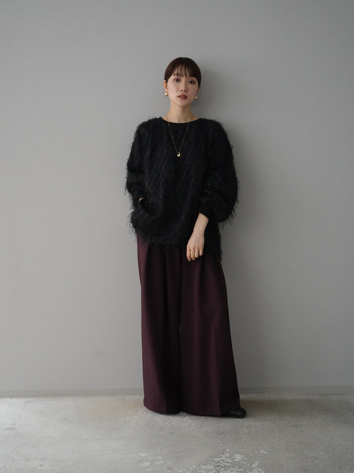 【預訂】皮帶設計收腰寬褲/波爾多紅