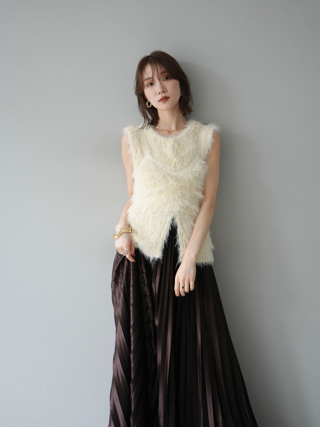 [予約]シャギーニットベスト/アイボリー