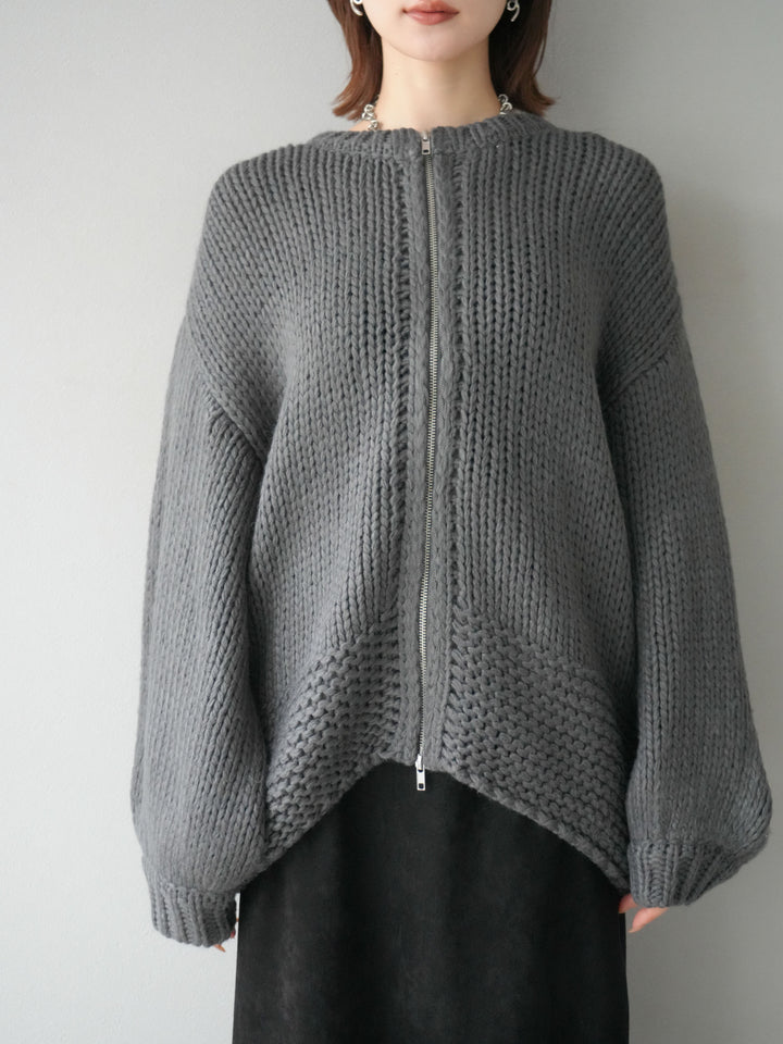 [予約]ロービングケーブルオーバーZIPニットカーディガン/チャコール