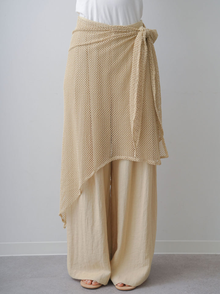 [予約]メッシュエプロン付ドレープワイドパンツ/beige