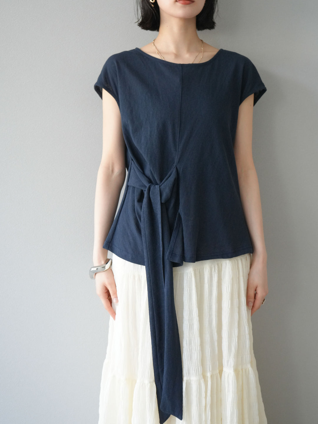 [予約]フロント巻きデザインカットソー/ネイビー