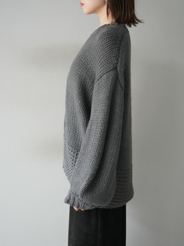 [予約]ロービングケーブルオーバーZIPニットカーディガン/チャコール