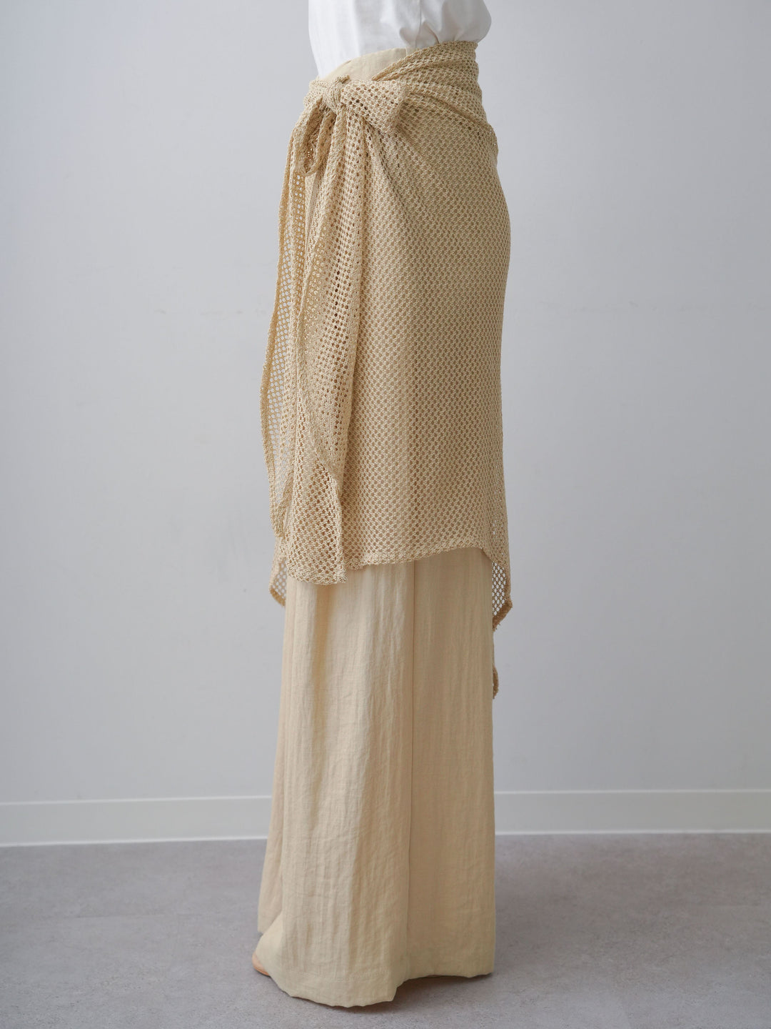 [予約]メッシュエプロン付ドレープワイドパンツ/beige