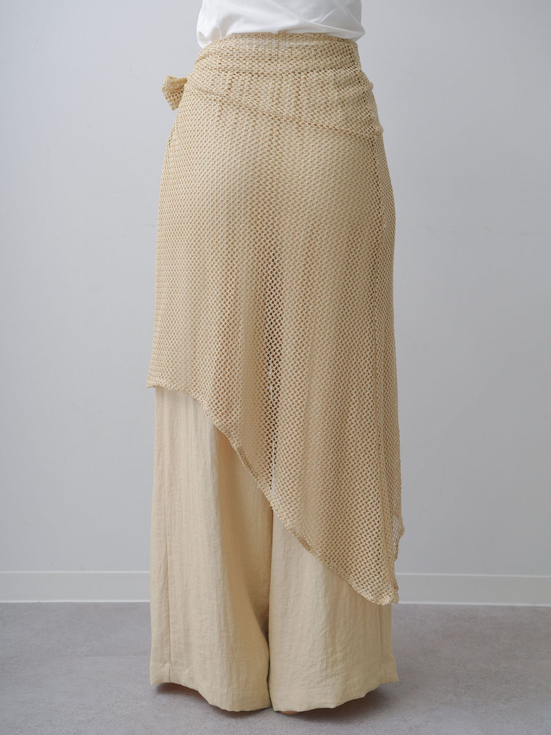 [予約]メッシュエプロン付ドレープワイドパンツ/beige