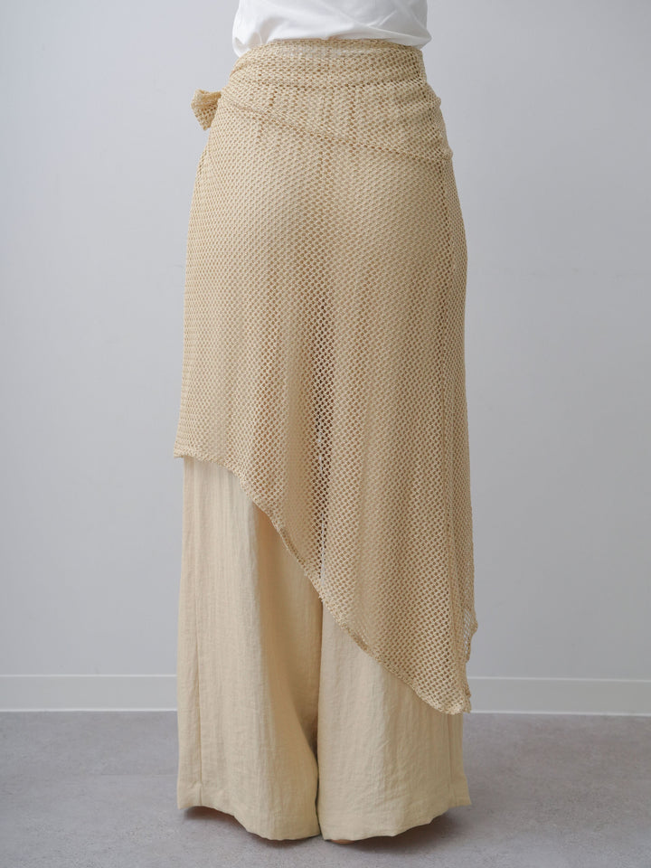 [予約]メッシュエプロン付ドレープワイドパンツ/beige