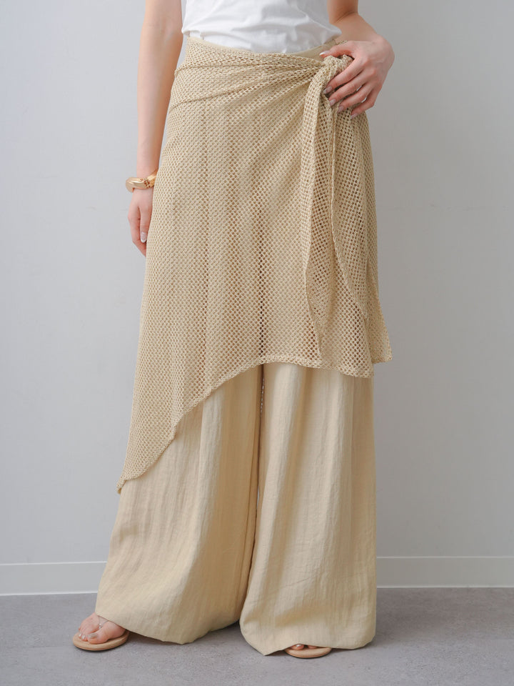 [予約]メッシュエプロン付ドレープワイドパンツ/beige