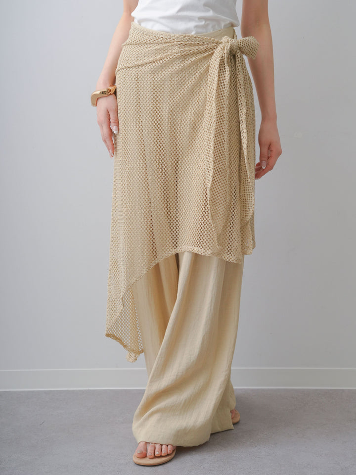 [予約]メッシュエプロン付ドレープワイドパンツ/beige