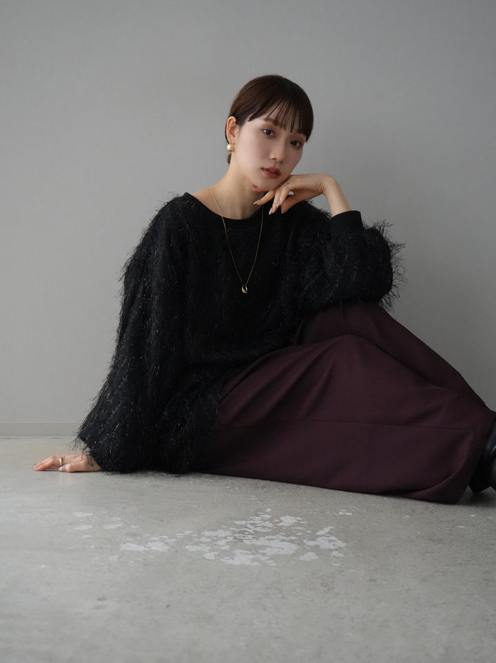 【預訂】皮帶設計收腰寬褲/波爾多紅