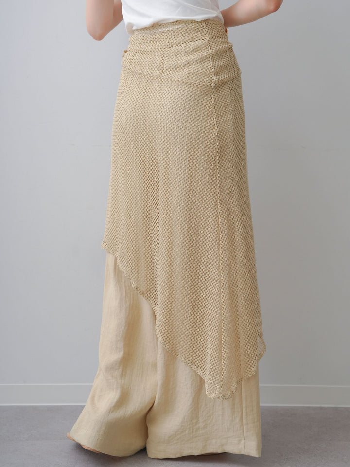 [予約]メッシュエプロン付ドレープワイドパンツ/beige