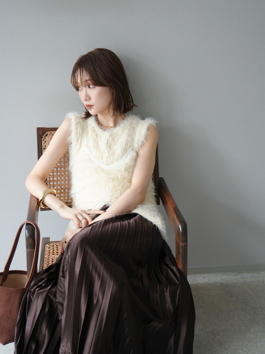 [予約]シャギーニットベスト/アイボリー