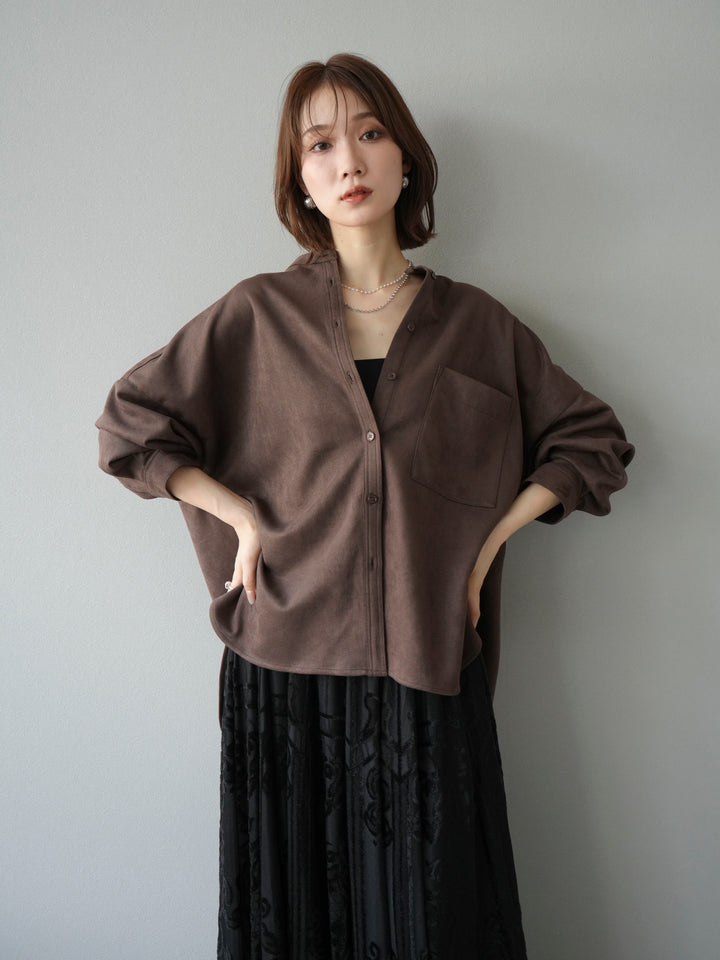 [套裝] 麂皮立領外套襯衫 + 可選飾品套裝（2 套）