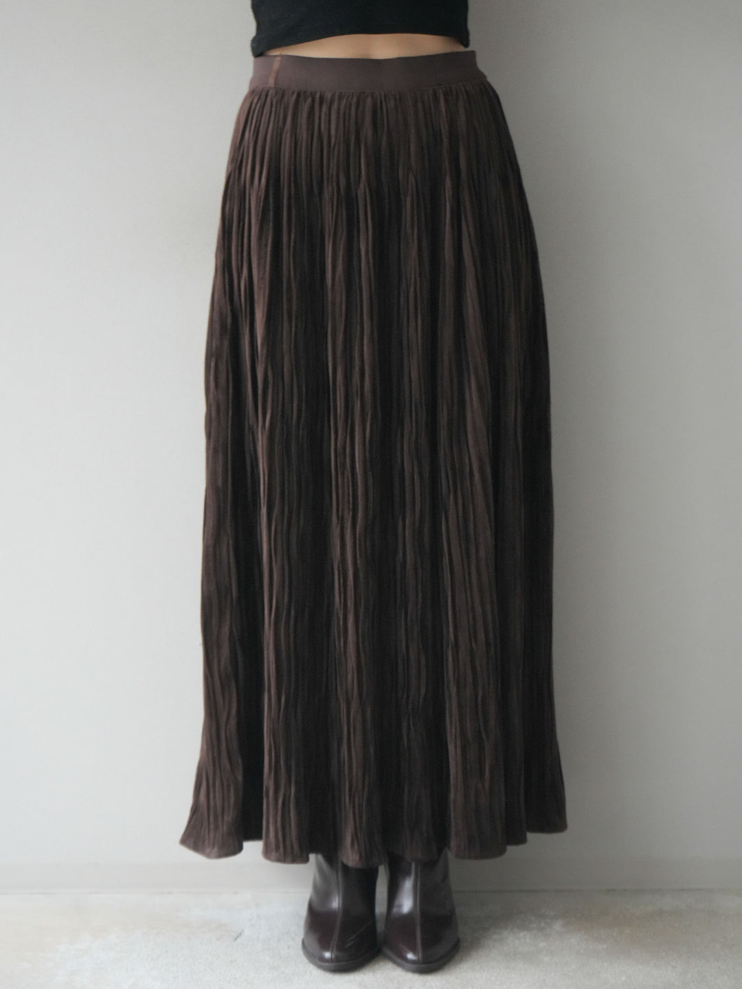 [予約]スエードワッシャープリーツスカート/brown