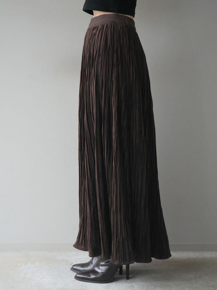 [予約]スエードワッシャープリーツスカート/brown
