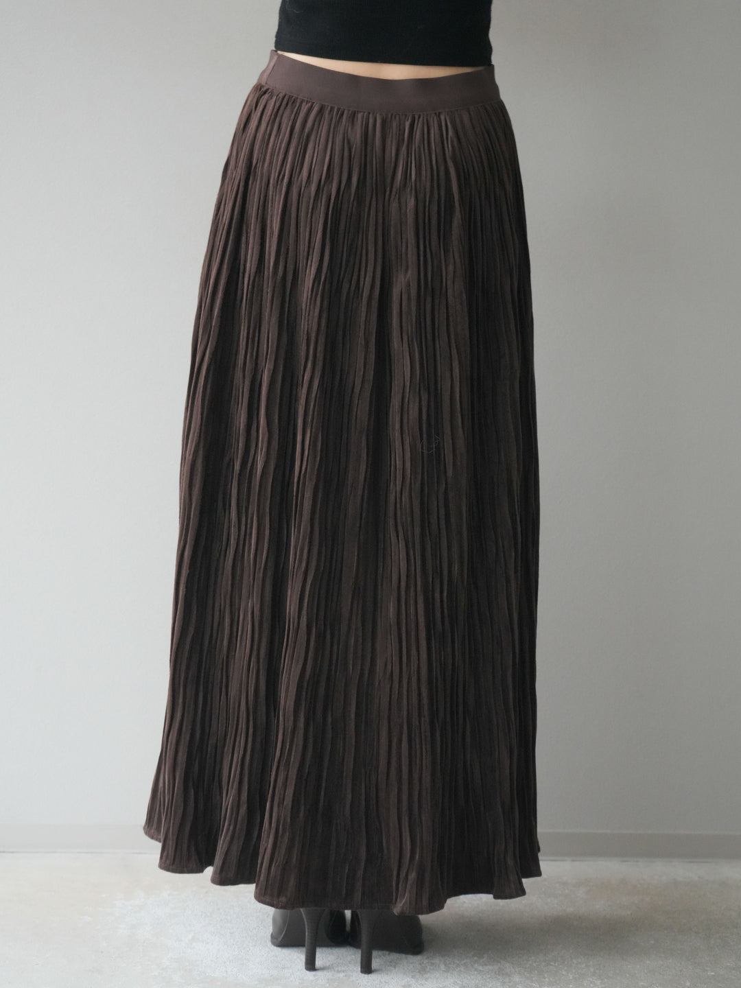 [予約]スエードワッシャープリーツスカート/brown
