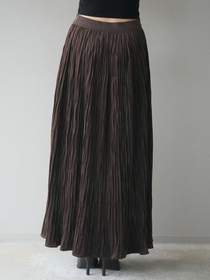 [予約]スエードワッシャープリーツスカート/brown