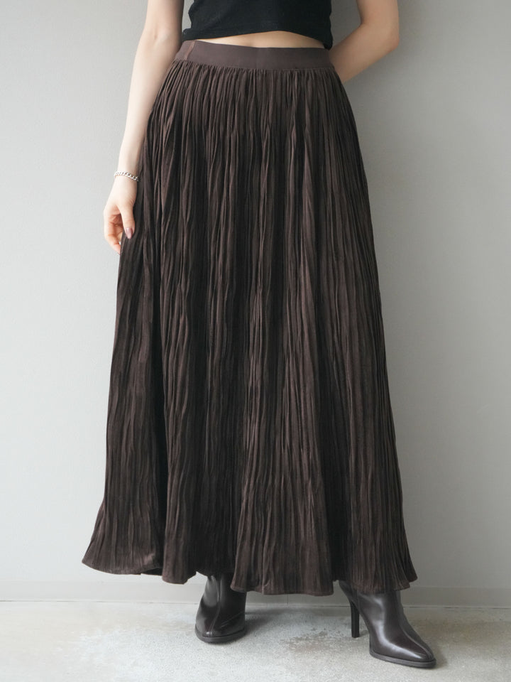 [予約]スエードワッシャープリーツスカート/brown
