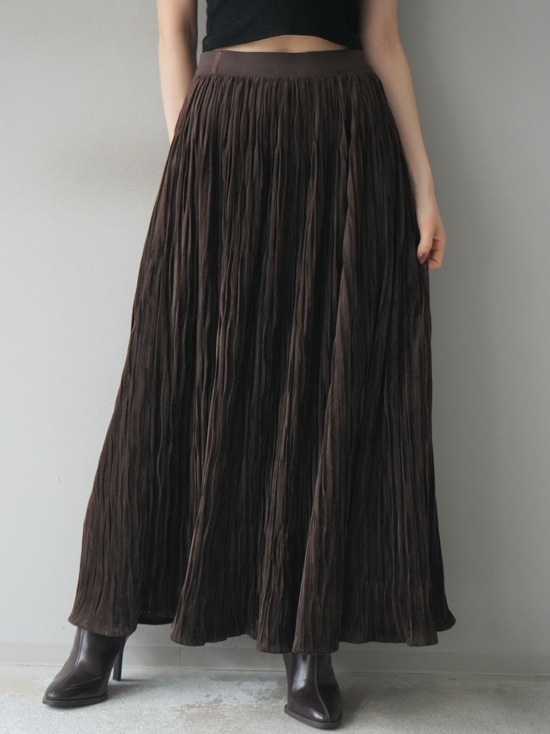 [予約]スエードワッシャープリーツスカート/brown