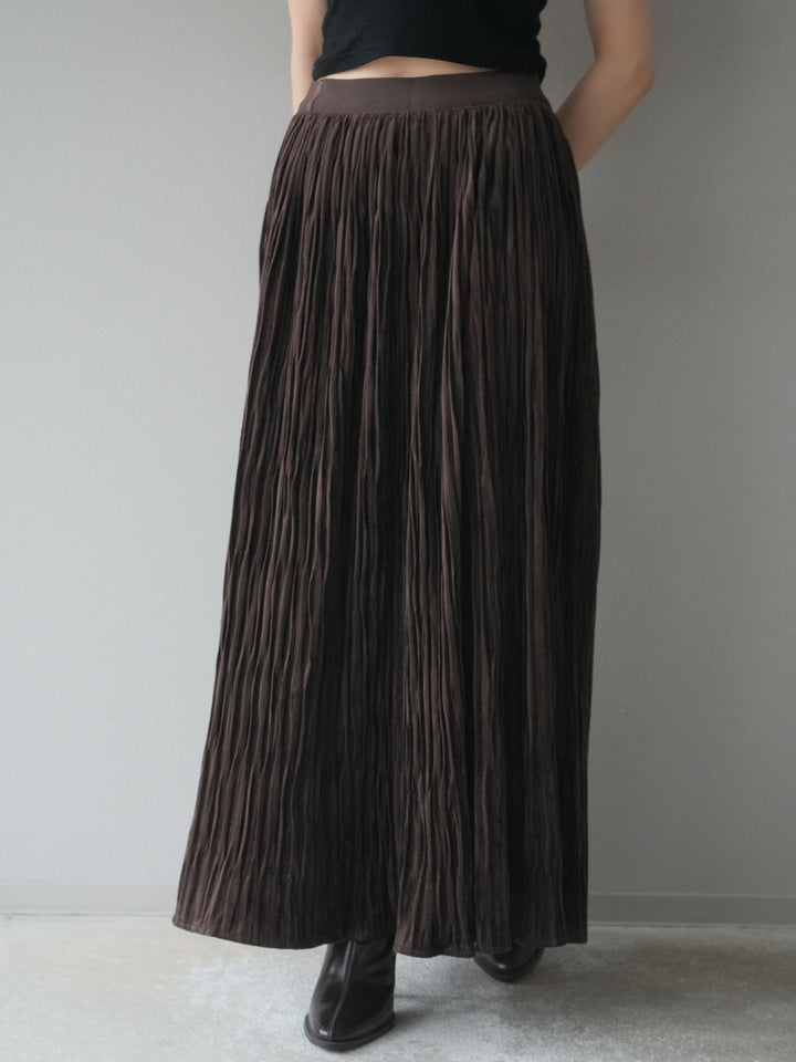 [予約]スエードワッシャープリーツスカート/brown