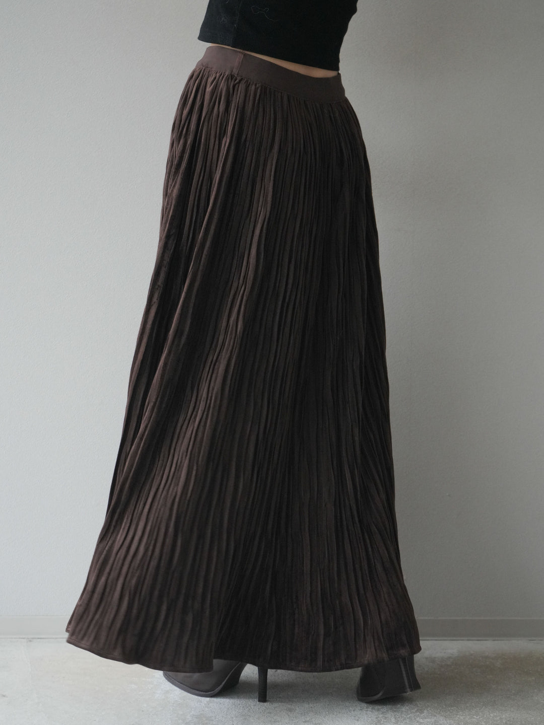 [予約]スエードワッシャープリーツスカート/brown