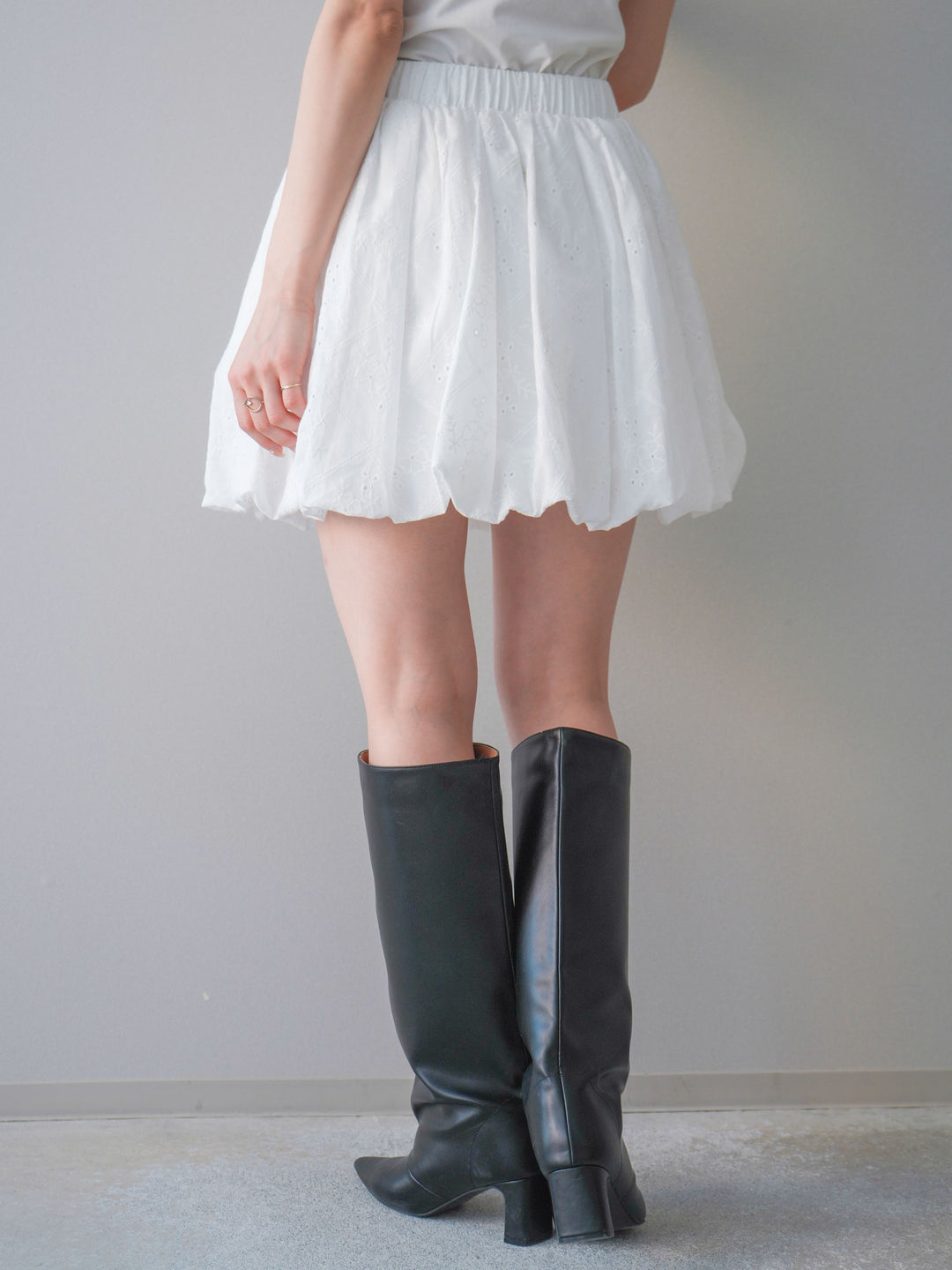[予約]コットンライクレースバルーンミニスカート/white