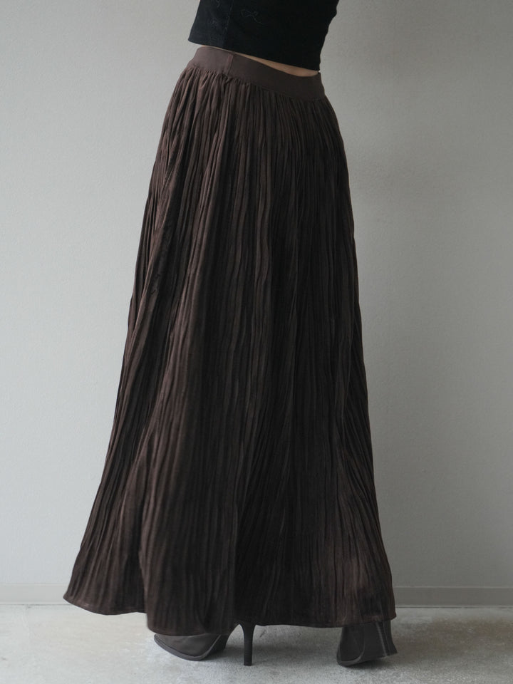 [予約]スエードワッシャープリーツスカート/brown