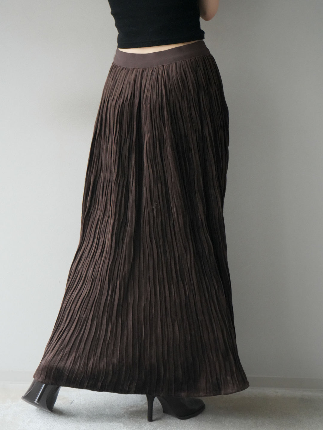 [予約]スエードワッシャープリーツスカート/brown