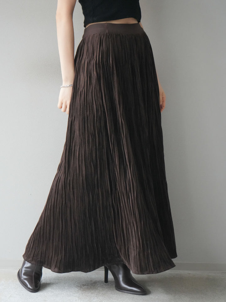 [予約]スエードワッシャープリーツスカート/brown
