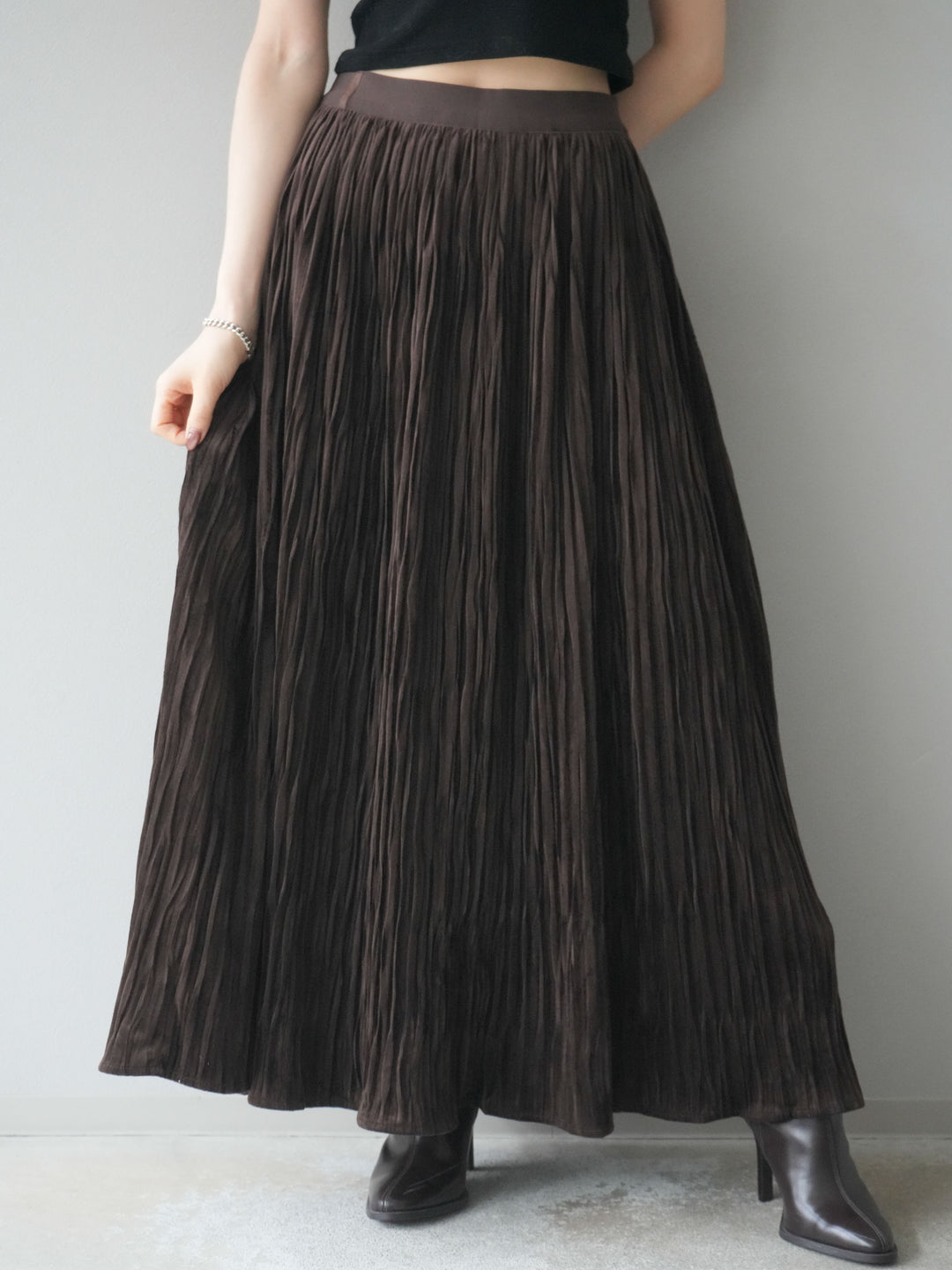 [予約]スエードワッシャープリーツスカート/brown