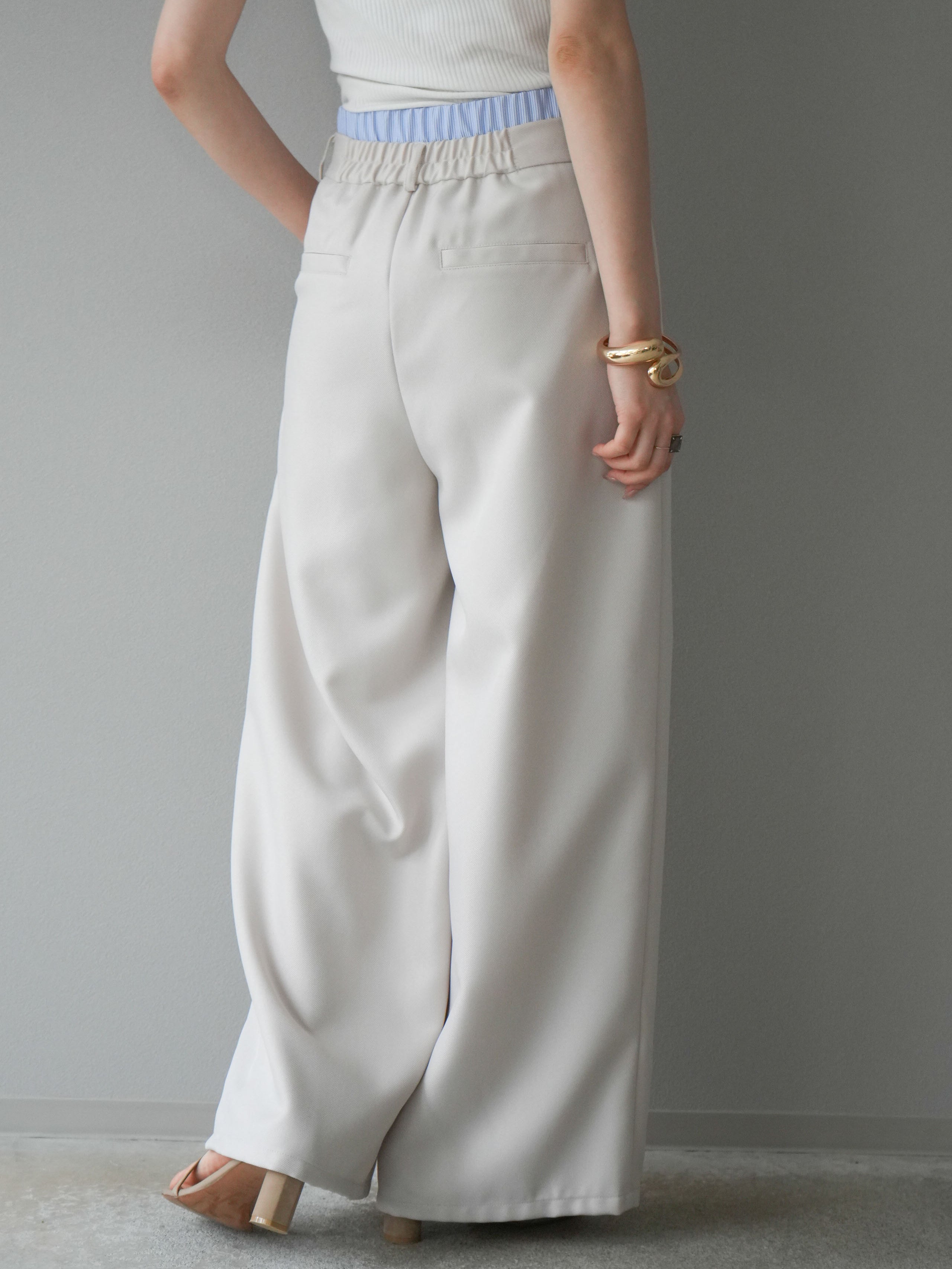 予約]ヘザーツイルダブルウエストワイドパンツ/エクリュ – Lumier