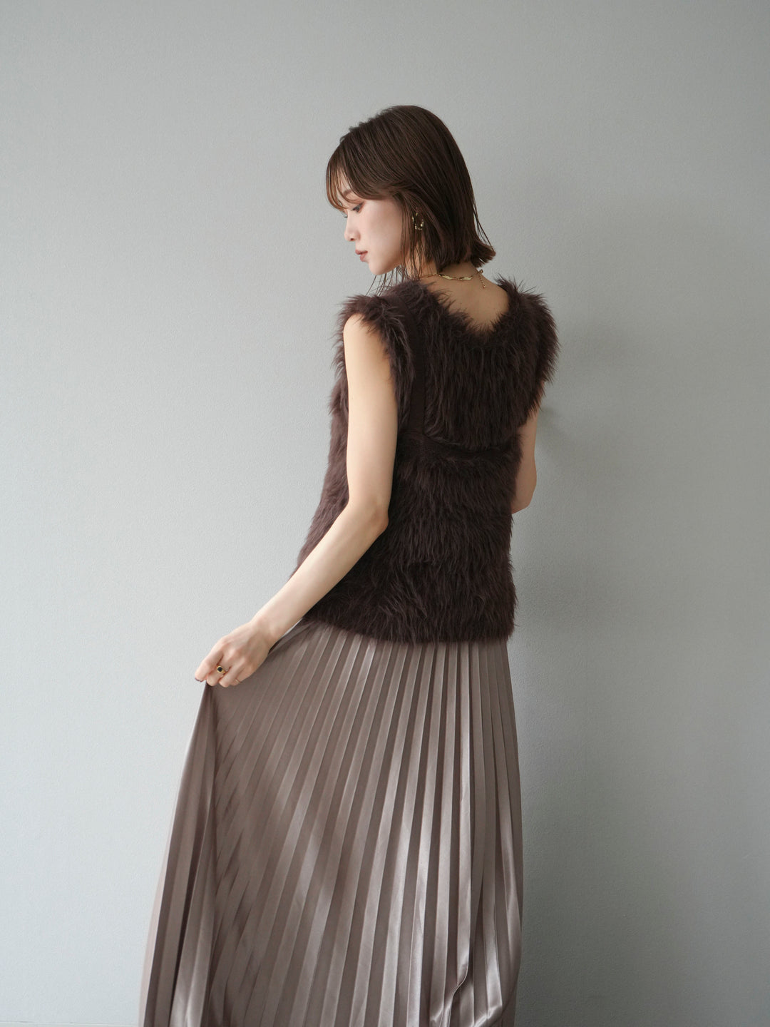 [予約]シャギーニットベスト/ブラウン