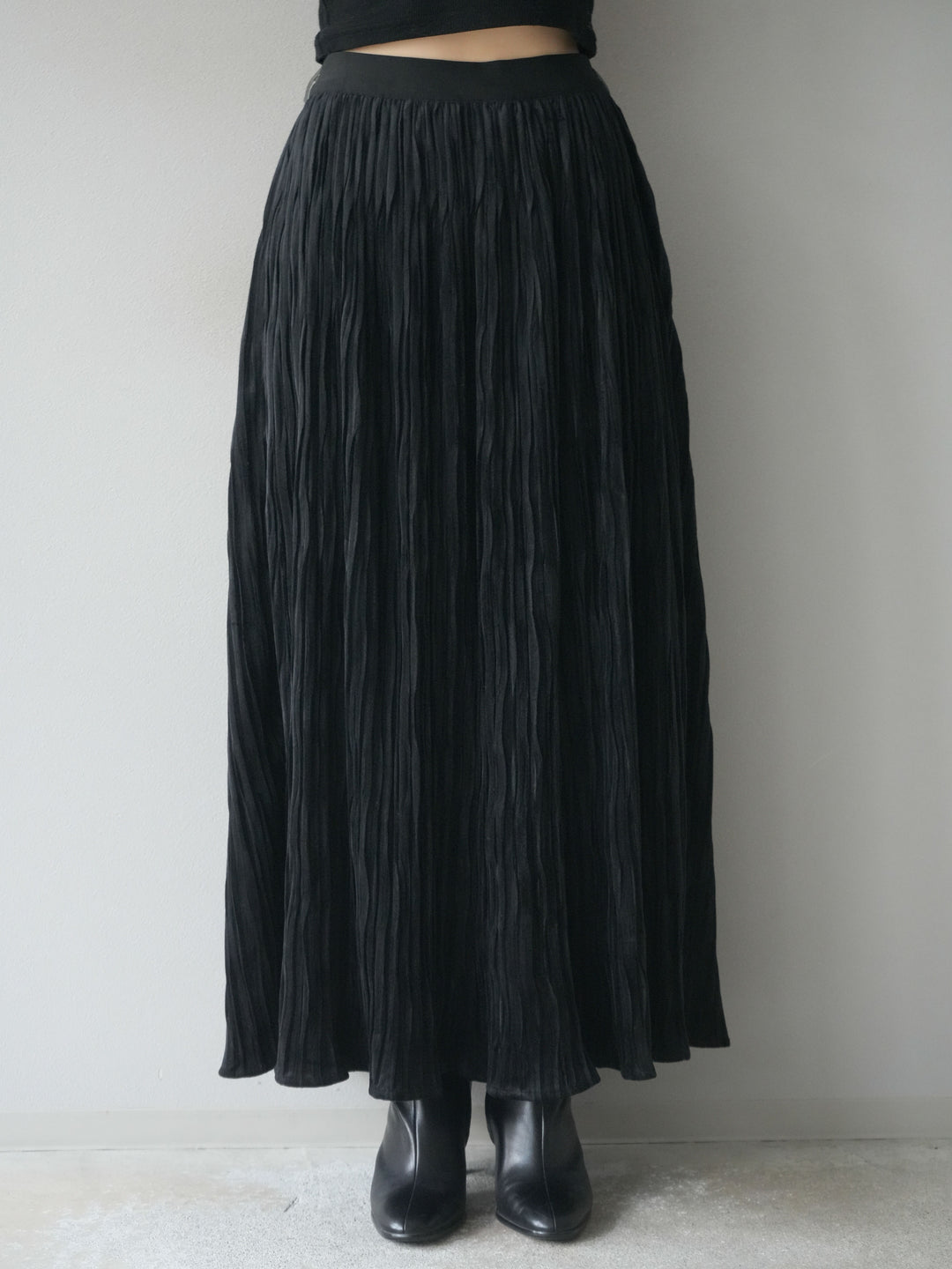 [予約]スエードワッシャープリーツスカート/ black