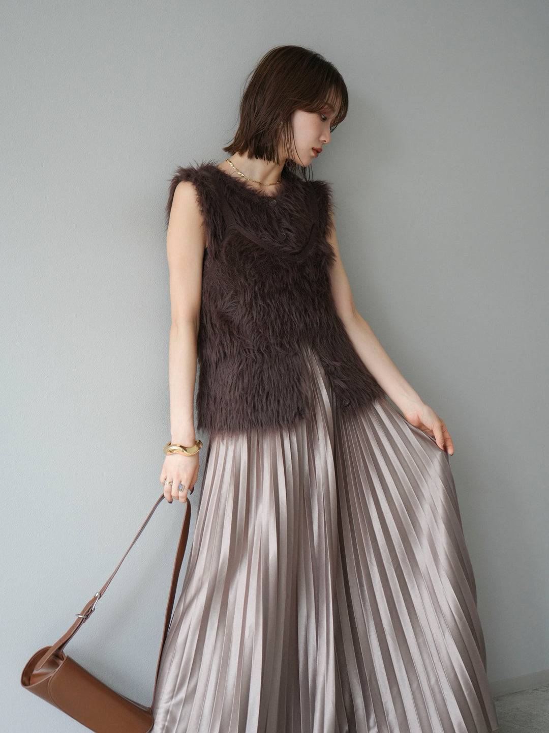 [予約]シャギーニットベスト/ブラウン