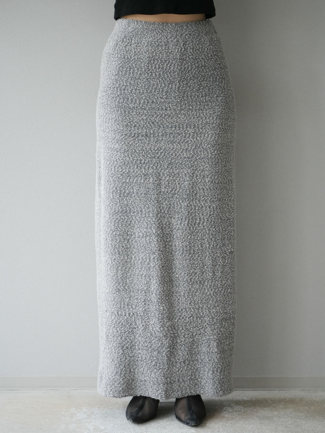 [予約]ブークレーニットIラインスカート/グレー