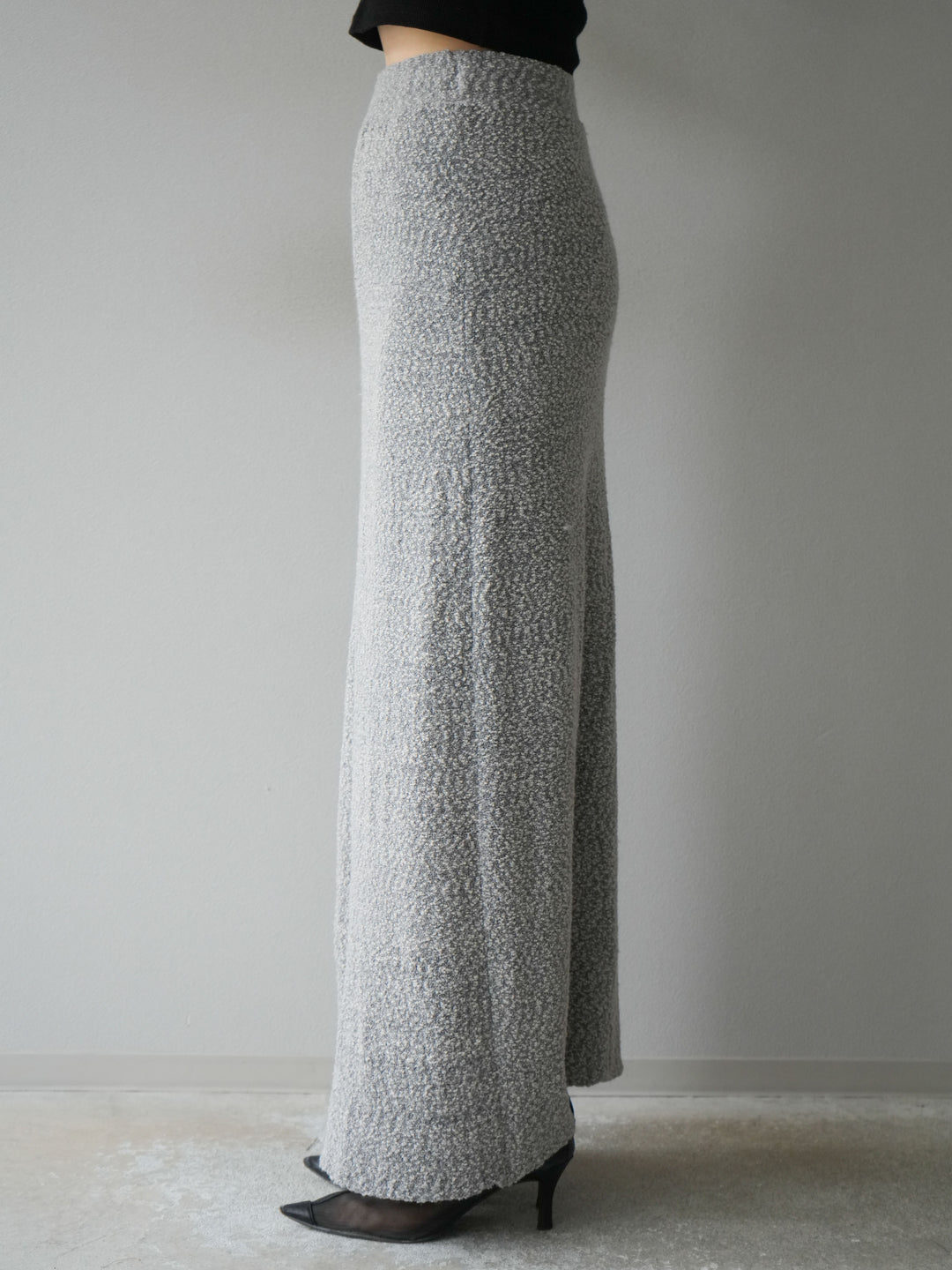 [予約]ブークレーニットIラインスカート/グレー